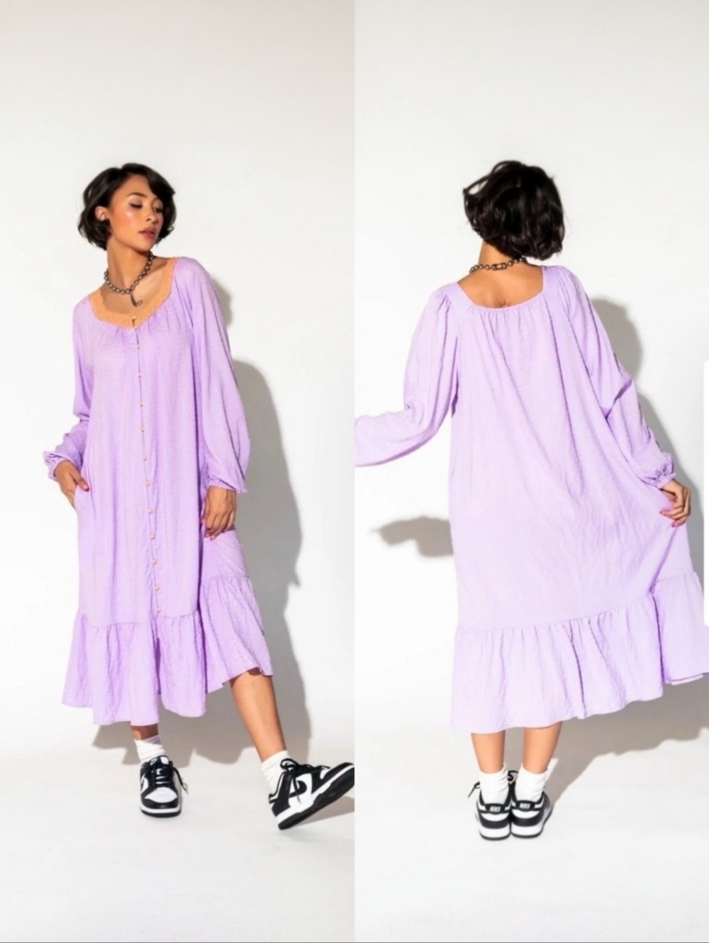 Dressed In LALA Lavender Textured Button Down Midi Dress M | Whimsigoth Style